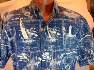 Reyn Spooner Hawaiian Aloha Shirt Med Full Button Front Reverse Print
