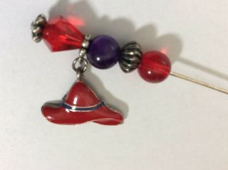 Silver Stem Ladies Red Hat Society Victorian Hat Pin Hatpin Bead Ooak Created