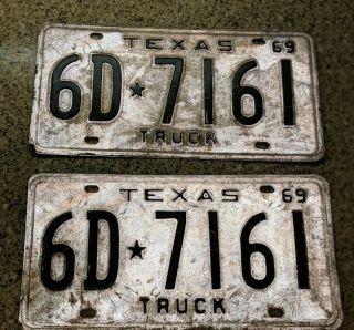 1969 Texas Truck License Plate Pair 6d 7161