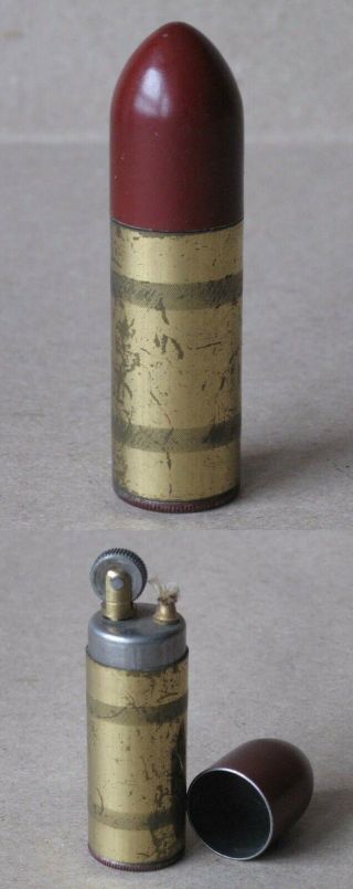 Wwi Old German Brass Petrol Cigarette Lighter / Cartridge Shape /