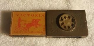 Vintage Metal Pocket Match Box Holder W/ Collectible Victoria Match Box