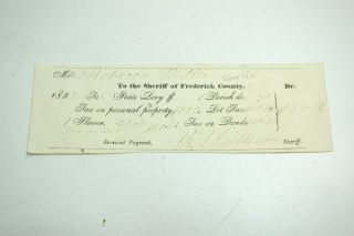 Antique 1853 Sheriff Of Frederick County Tax Receipt With Slave Tax,  Property,  L
