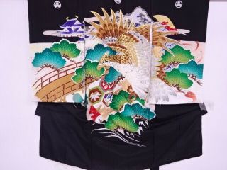 74807 Japanese Kimono / Vintage Kimono For Boys / Embroidery / Hawk & Pine