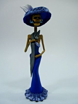 Fancy Catrina With Shawl Stole Mexican Folk Art Day Of The Dead Clay Figure 10 "