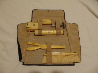 Vintage Mens Travel Shaving Grooming Kit Toiletries Case