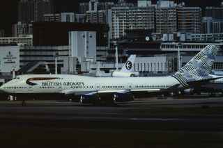 1998 Hong Kong Photo Slide Ba British Airways B747 Kai Tak Hkg