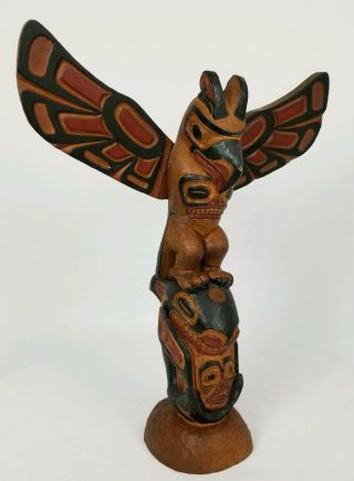 Vintage Painted Wood Hand Carved Northwest Coast Totem Pole 11 "