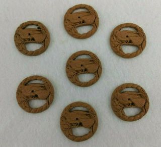 Seven (7) Vintage Burwood/syrocco Tan Wood Bird Buttons Two - Hole (1 1/2 ") (40s?)