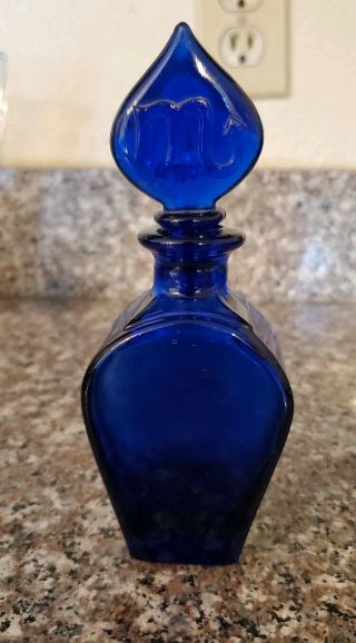 Decorative Cobalt Blue Vanity Perfume Bottle With " M " Stopper 6 "