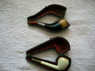 Two Antique Cased Meerschaum Smoking Pipes