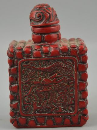 Old Collect Decor China Handmade Coral Carve Dragon Rare Delicate Snuff Bottle