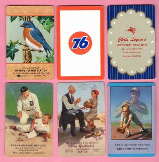 6 Single Swap Playing Cards Service Gas Station Ads Texaco Esso Baseball Vintage