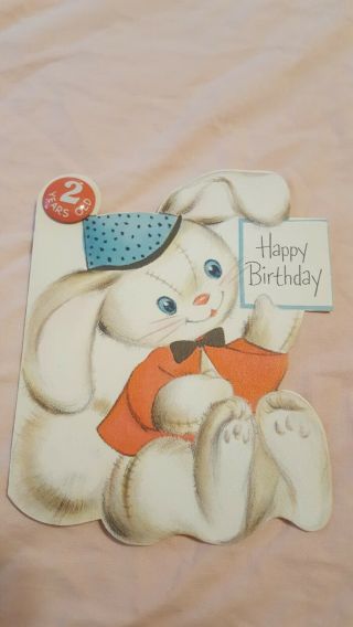 Vintage Hallmark Bunny Happy Birthday 2 Years Old With Pin