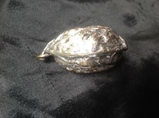 ANTIQUE VICTORIAN SILVER PLATED CHATELAINE NOVELTY WALNUT THIMBLE PILL BOX CASE 5