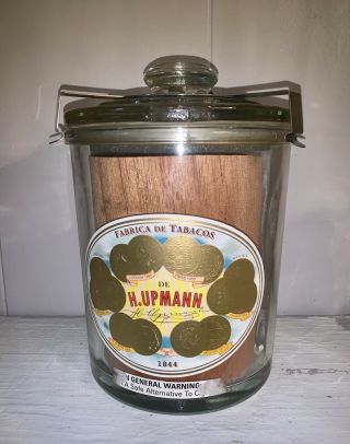 Large Vintage H Upmann Cigar Tobacco Glass Jar Storage Humidor