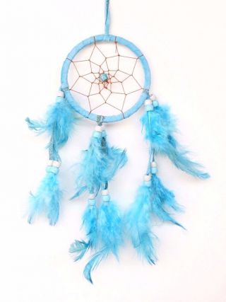 Turquoise Blue Dream Catcher Handmade W/ Feather Car Wall Home Decor (qty 2)