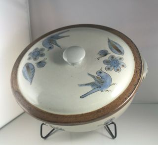 Vintage Ken Edwards El Palomar Blue Bird Stoneware Lidded Bowl - 5qt Casserole