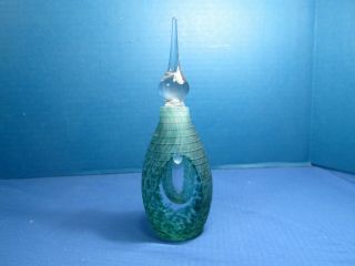 Scent/perfume Bottle - Heavy Art Glass - Decorated With Green Spots