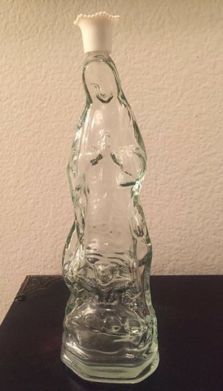 Madonna Virgin Mary Figure 10 " Holy Water Glass Bottle Crown Top
