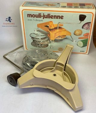 (pl) Vintage Moulinex Mouli - Julienne 445 Rotary 5 Disc Shredder Grater W Box