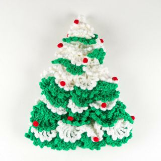 Vintage Handmade Crochet Green Red White Yarn Christmas Tree Sleeve 13 " Tall