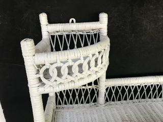 Vintage White Wicker 2 - Tier Wall Shelf Towel Holder Ornamental 5