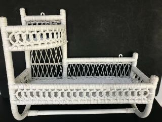 Vintage White Wicker 2 - Tier Wall Shelf Towel Holder Ornamental 6