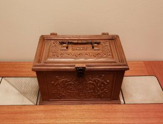 Vintage Brown Wood Tone Max Klein Sewing Box Plastic Usa With Lift Out Tray