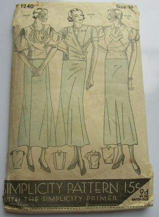 Vintage 1931 Simplicity Pattern 1240 – Women 
