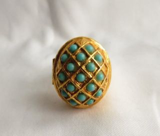Vintage Size 9 Large Perfume Solid Ring With Blue Stones