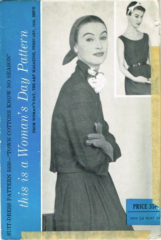 1950s Vintage Woman ' s Day Sewing Pattern 5050 Uncut Misses Dress & Jacket Sz 34B 2