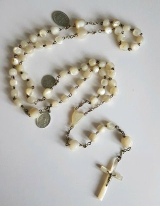 Antique Mother Of Pearl Rosary,  Crucifix,  Medallions Alphonso Liguori,  Jesus,