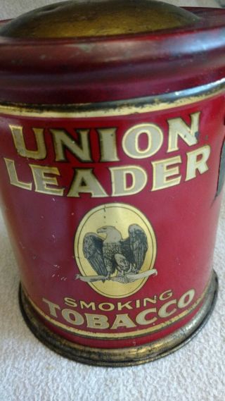 UNION LEADER EAGLE SMOKING TOBACCO HUMIDOR TIN Inside Label Domed 2 - tone lid 3