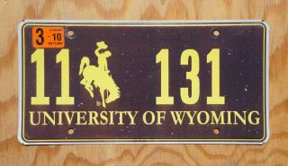 2010 University Of Wyoming License Plate 11 - 131