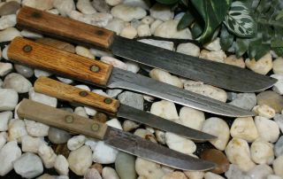 4 Rare Vintage Carbon Steel Old Hickory Ontario Knife Tru - Edge Usa Knives Set
