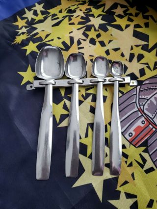 Rare Style Vintage Kitchen Utensils Foley Measuring Spoons Set Holder Stainless