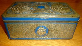 Antique smoking tabacco tin box Star Tobacco Netherlands blue silver old ships 2