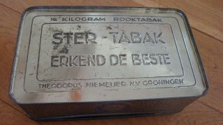 Antique smoking tabacco tin box Star Tobacco Netherlands blue silver old ships 4