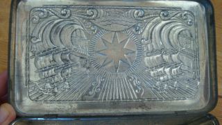 Antique smoking tabacco tin box Star Tobacco Netherlands blue silver old ships 6