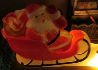 Vintage Santa in Sleigh w/ Reindeer 1 pc.  Blow Mold Union Products 1985 Lighted 2