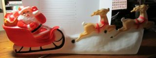 Vintage Santa in Sleigh w/ Reindeer 1 pc.  Blow Mold Union Products 1985 Lighted 5