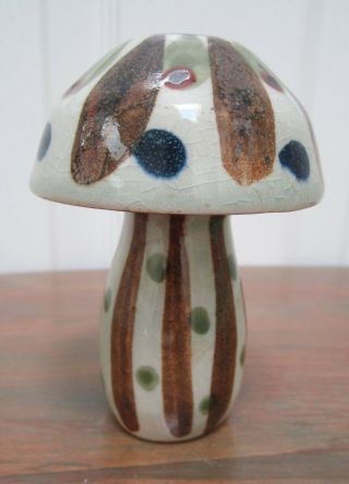 Signed Ken Edwards Hand Painted Pottery Mushroom