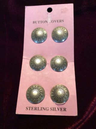 Set Of 6 Vintage Native American Sterling Silver Buttons Covers Sun Design 3/4”