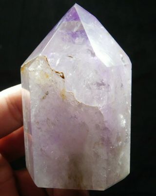 A Big Natural Polished Semi Translucent Amethyst Crystal Point Brazil 244gr E