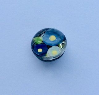 An 11mm Antique Blue Floral Paperweight Glass Button Cemented Glass Shank