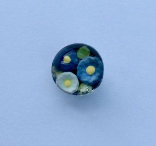 An 11mm Antique Blue Floral Paperweight Glass Button Cemented Glass Shank 2