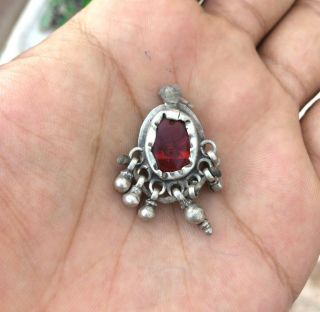 Vintage Old Handmade Tribal Red Glass Fitted Silver Pendant / Jewellery