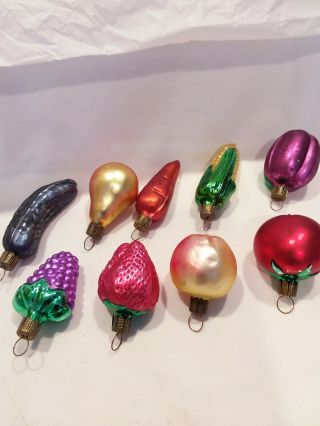 Vintage Glass Christmas Ornaments Set Of 9 Fruits And Vegetables Germany Made