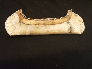 Vintage Hand Crafted Native American Indian Birch Bark Canoe 14 "