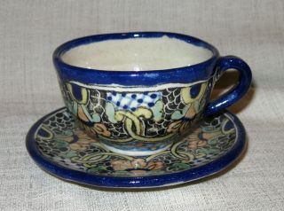 Ysauro Uriarte Puebla Mexico Talavera Pottery Larger Breakfast Cup And Saucer